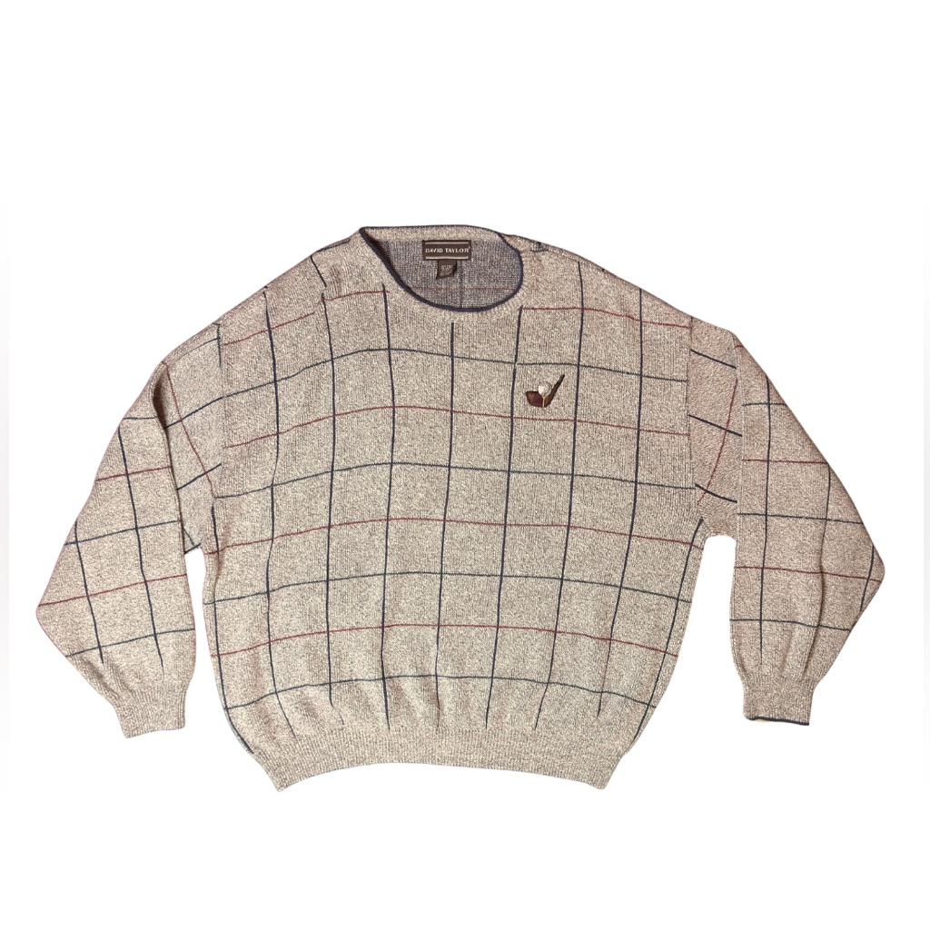 Men's Vintage Grey Checkered Gold Sweater
